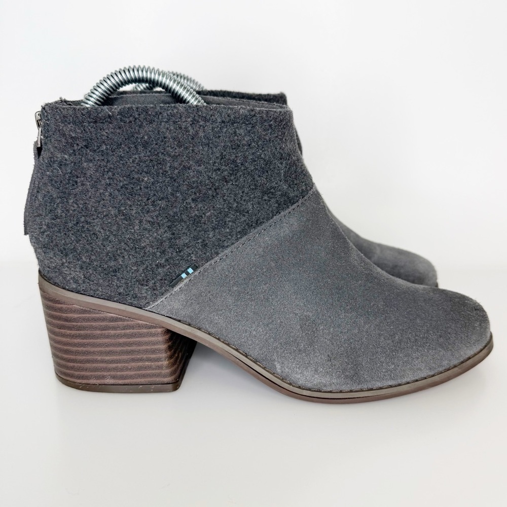 Toms Gray Suede Leather & Wool Blend Lacy Heeled Ankle Boots Women’s 8
